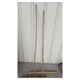2 VINTAGE WOODEN RAKES