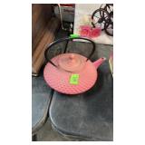 PINK CAST IRON TEA POT