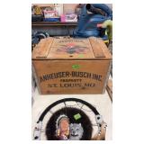ANHEUSER-BUSCH INC WOODEN BOX W/ LID & 2 BUDWEISER