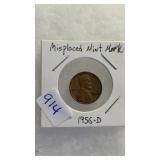 1956-D LINCOLN CENT W/ MISPLACE MINT MARK