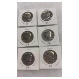 6 1964-1969 KENNEDY HALF DOLLARS, 2 ARE SILVER
