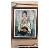 GYPSY WOMAN FRAMED PICTURE & LEATHER CARVING