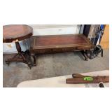 ANTIQUE LEATHER TOP COFFEE TABLE