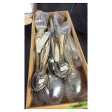 BAMBOO TRAY OF SILVERWARE
