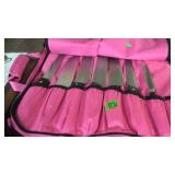 PINK CANVAS KNIFE CASE W/ VARIOUS KNIVES