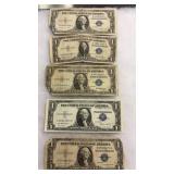 5 ONE DOLLAR SILVER CERTIFICATES