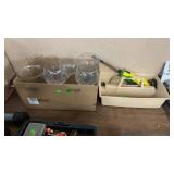 BX OF STEMWARE & ORGANIZER W/ ELECTRIC KNIFE