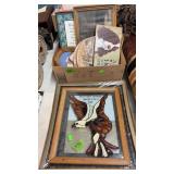 EAGLE PIC, PICTURE FRAME & BX OF WALL HANGINGS