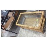 VINTAGE WICKER GLASS TOP COFFEE TABLE