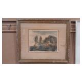 'FISHERMAN'S HUT ' CAROT FRAMED ANTQ  PRINT