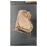 RACOON & SUEDE TRAPPER CAP W/ ANTLER BUTTONS