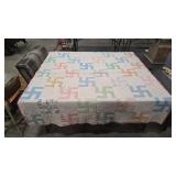 1930-40'S HAND QUILTED ROLLING LOGS QUILT