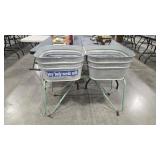 GALVANIZED DUAL BASIN TUBS W/ ROLLING STAND