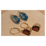 2 PAIR 14K EARRINGS W/ GEMSTONES