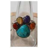 92 BEAR PAW MULTICOLOR STONE RING SZ 7