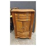 OAK JEWELRY ARMOIRE W/ MIRROR
