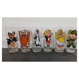 6 - CARTOON VTG PEPSI GLASSES