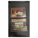 RANCHERIA & HUSTLER VTG FRUIT CRATE LABELS FRAMED