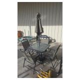 6 PC PATIO SET- 4 CHAIRS, TABLE AND UMBRELLA