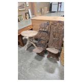 2 - AFRICAN CARVED CHAIRS & TABLE