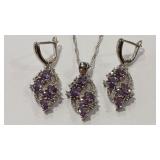 925 AMETHYST COLOR NECKLACE & EARRINGS