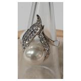 925 PEARL STYLE RING SZ 8