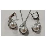 925 PEARL STYLE EARRINGS & NECKLACE