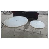 2 GLASS AND METAL PATIO TABLES