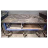 2 TIER STEEL FAB TABLE ON WHEELS W/ VICE