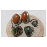 3 - STERLING/925 TURQUOISE RINGS & CARNELIAN