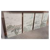 4 PANEL ASIAN WATER COLOR SCREEN FRAMED