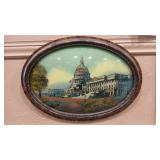 CONVEX GLASS REVERSE PAINTED WHITE HOUSE ANTQ.