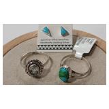 925 TURQUOISE RING & EARRINGS & TOPAZ COLOR RING