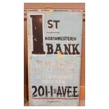 1ST NORTHWESTERN BANK HAND LETTERED METAL SIGN
