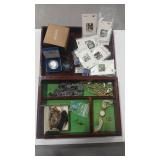 COSTUME JEWELRY BOX & PIN ASSORTMENT