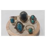 5 - STERLING/925 TURQUOISE RINGS