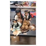 PORCELAIN NATIVE AMERICAN FAMILY W/ FUR