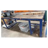 METAL ROLLING FAB TABLE W WOOD TOP 102'W X 44' D