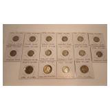 14 - US 90% DIMES & QUARTERS & 2 WAR NICKLES