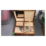 WOOD JEWELRY BOX W/ COSTUME JEWELRY