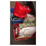 2 TOTES OF CHRISTMAS BAS, WRAP & BOXES