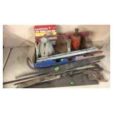 HAY KNIVES, SAWS, SCALE, HYDRUALIC JACK & MISC