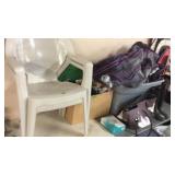 2 STACKING POLY PATION CHAIRS, MARILYN MONROE BAG,