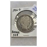 1906-D SILVER BARBER HALF DOLLAR