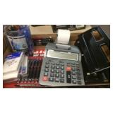 CALCULATOR, PENS, HOLE PUNCH