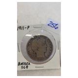 1911-P SILVER BARBER HALF DOLLAR