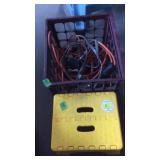 CRATE W/ TROUBLE LIGHT, EXTENSION CORDS & YELLOW