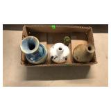 SMALL GROUP OF POTTERY PIECES & ART GLASS TINY