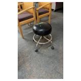 ADJUSTABLE CHROME & BLACK ROLLING STOOL