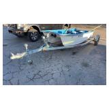 FIBERGLASS BOAT AND TRAILER, W/ OARS